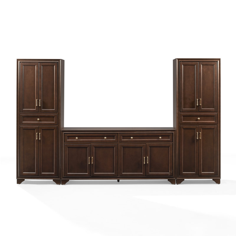 Walty 3-piece Entertainment Center, Dark Brown Wood/Brushed Gold