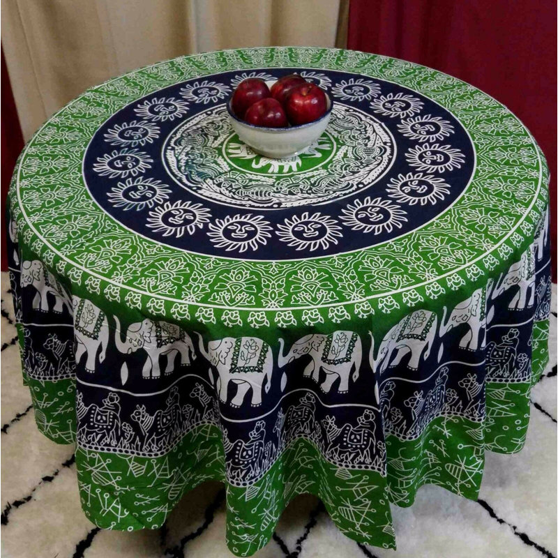 Mntsur 100% Cotton Elephant Tablecloth, Green