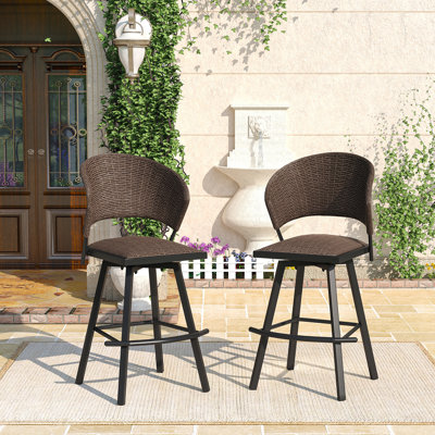 Outdoor Patio Rattan Swivel Bar Stools Set Of 2 -  Ebern Designs, E2C83F412A284ECEBA37B674A2FD6909