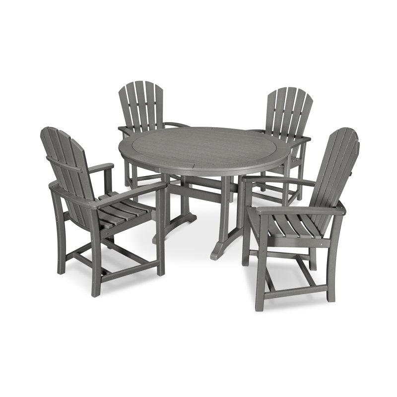 POLYWOOD Palm Coast 5-Piece Round Dining Set, Slate Gray