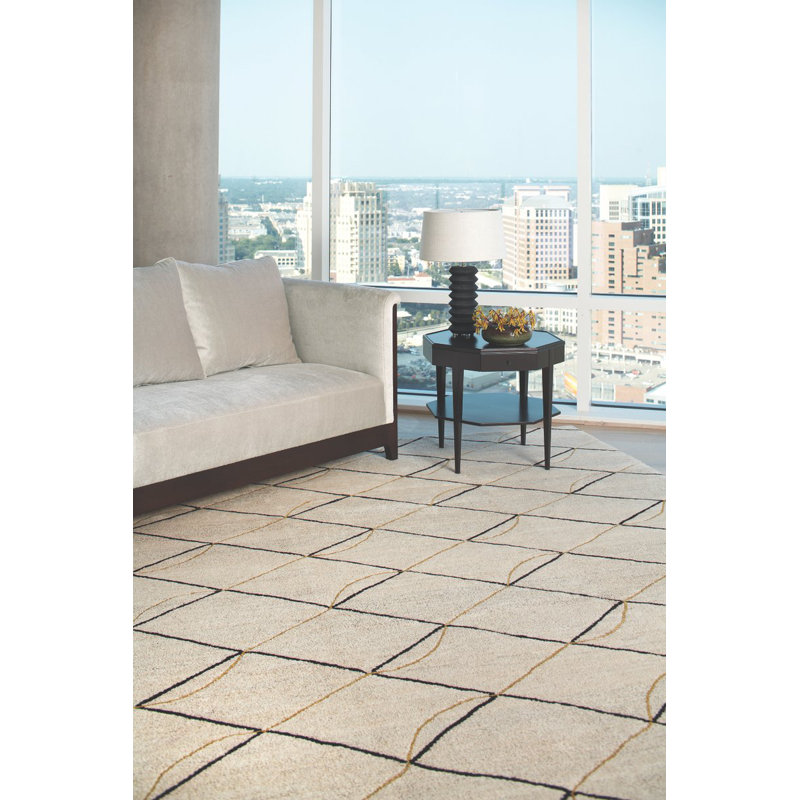 Archloop Geometric Area Rug in Black/Gold/White, Rectangle 12' x 16'