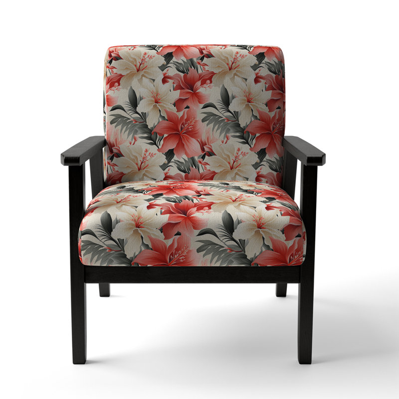 Delicate Neutrals Tropical Pattern - Upholstered Coastal Arm Chair, Tropical Leaves Accent Chair