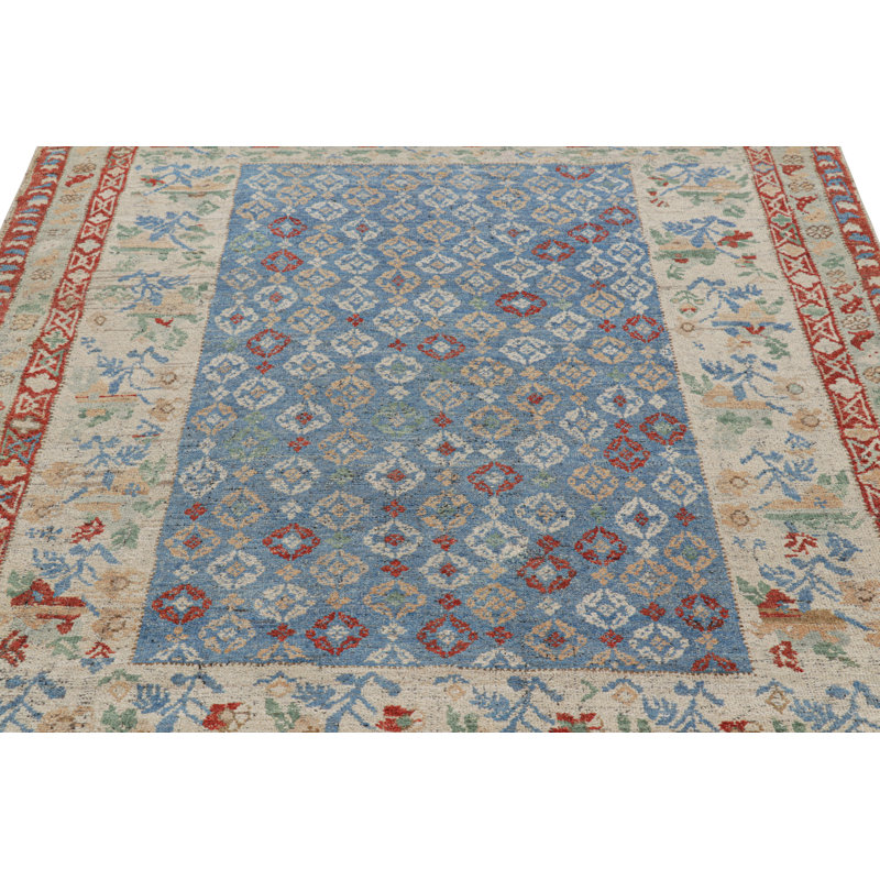 Rug & Kilim’S Classic Rug In Blue With Colorful Floral Patterns, Rectangle 4' x 5'