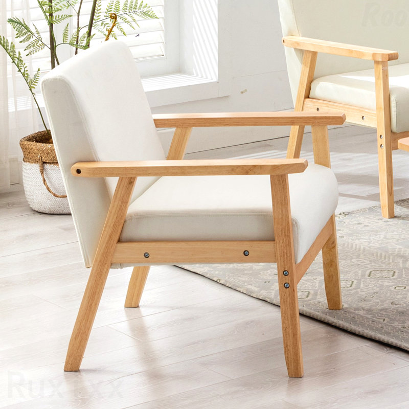 Fauteuil d'appoint moderne avec cadre en bois clair 25 po beige
