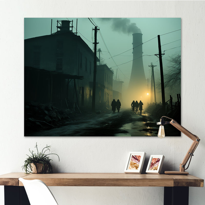 «Rainy Monochen Industrial Landscape I», reproduction sur toile, Toile tendue, H 24 po x l 32 po x P 1 po