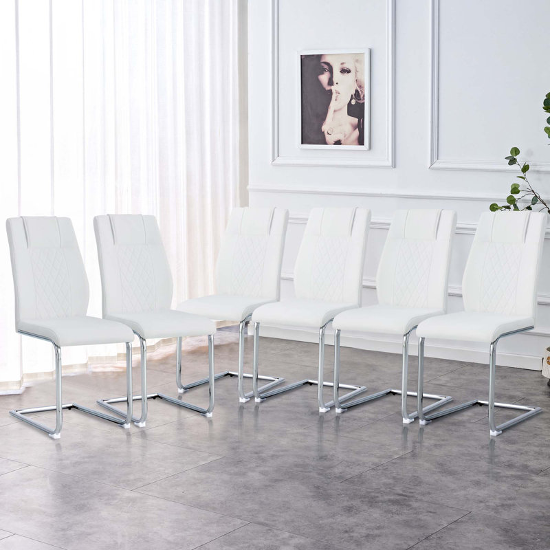 Chaises de salle à manger en similicuir, chaises d'appoint, Argent argent, 6, Blanc
