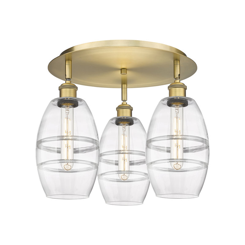 Plafonnier encastré Dundrod, Laiton brossé, H 9,13 po x l 17,63 po x P 17,63 po, Transparent
