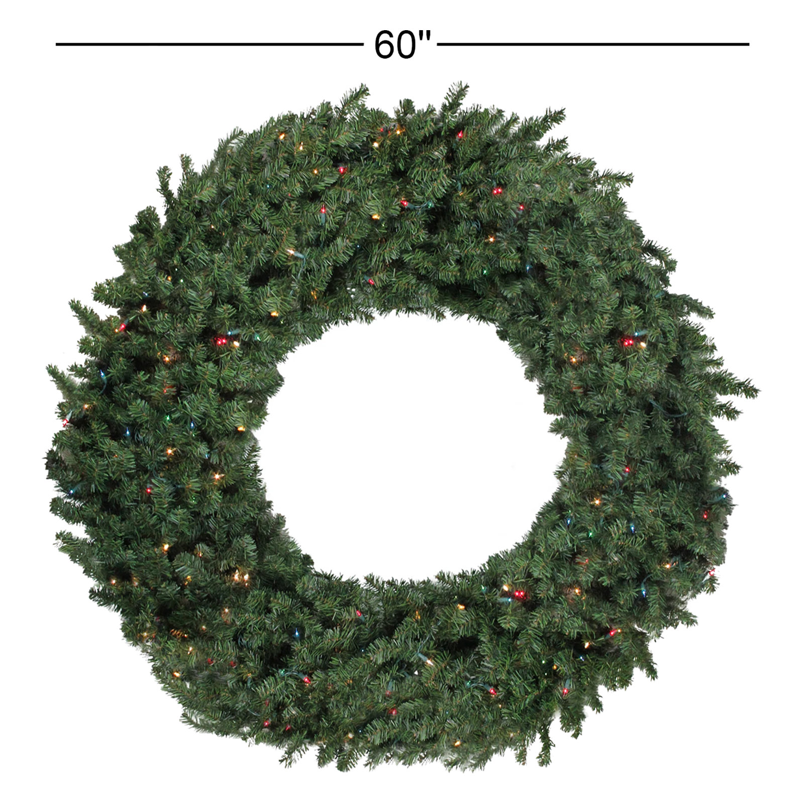 60" Pre-Lit Pine Wreath, Multi-colored