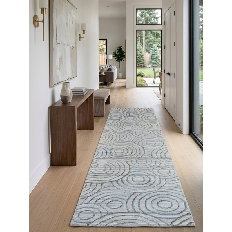 Hand Woven Geometric Polypropylene Light Gray Runner Indoor Area Rug, Runner 2'6'' x 10'
