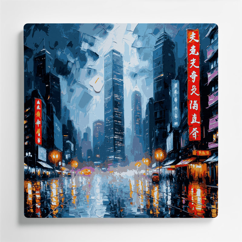 Art mural gris en villes avec villes de Hong-kong, H 12 po x l 12 po