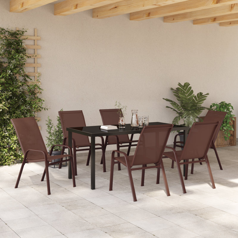 7 Piece Garden Dining Set Steel, Brown