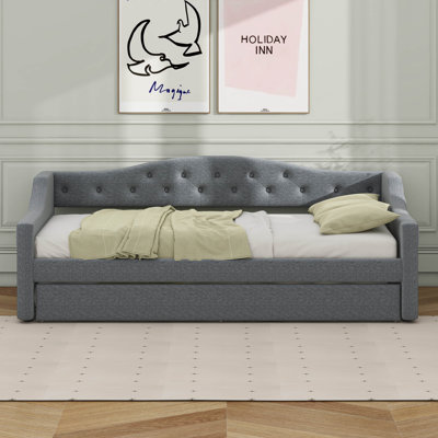 Upholstered Twin XL Size Daybed With LED Belt And Trundle
