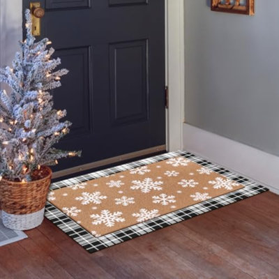 2 paillassons à deux couches de flocons de neige d'hiver, tapis d'entrée de Noël antidérapants, paillasson en tissu de bienvenue de 36 po x 24 po 29 po x 17 po pour paillasson