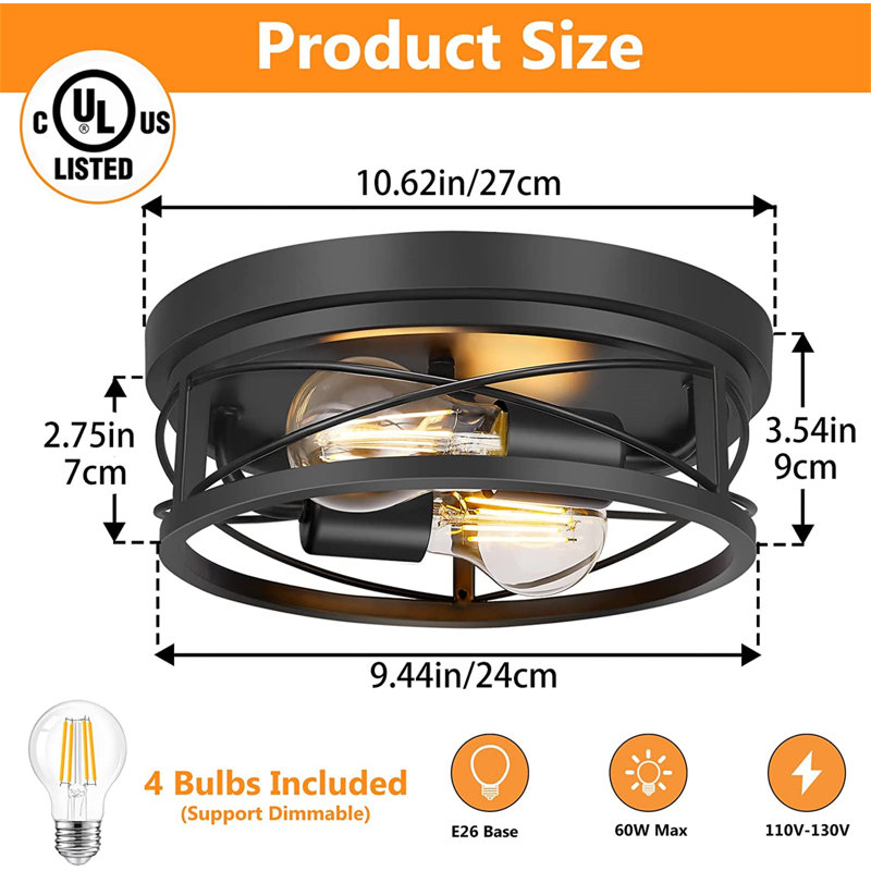 Black Flush Mount Ceiling Light Fixtures, 2, Yes