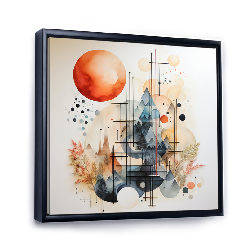 Jakhari orange, gris, moderne, création - impression, Cadre flottant noir, H 16 po x l 16 po x P 1 po