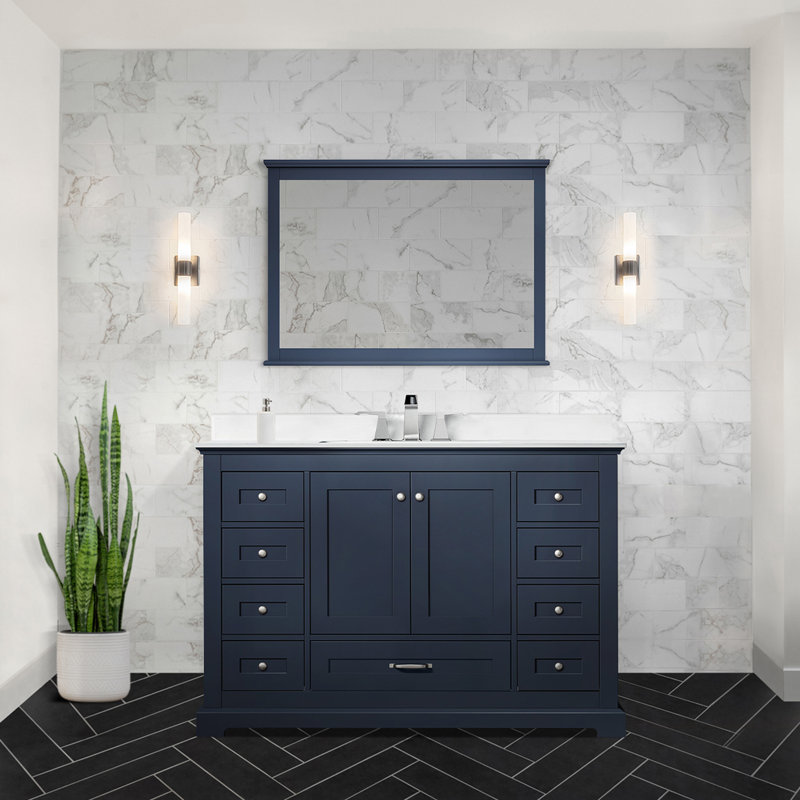 Dukes 48" Single Bathroom Vanity Set, Navy Blue, White Cultured Marble