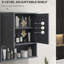 Armoire murale grise avec tablette ouverte et compartiment de rangement réglable