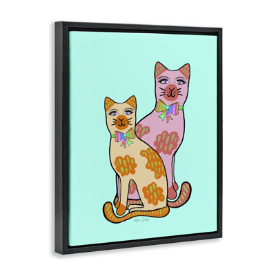 Chats amusants sur cadre flottant turquoise, design par Katie Conley