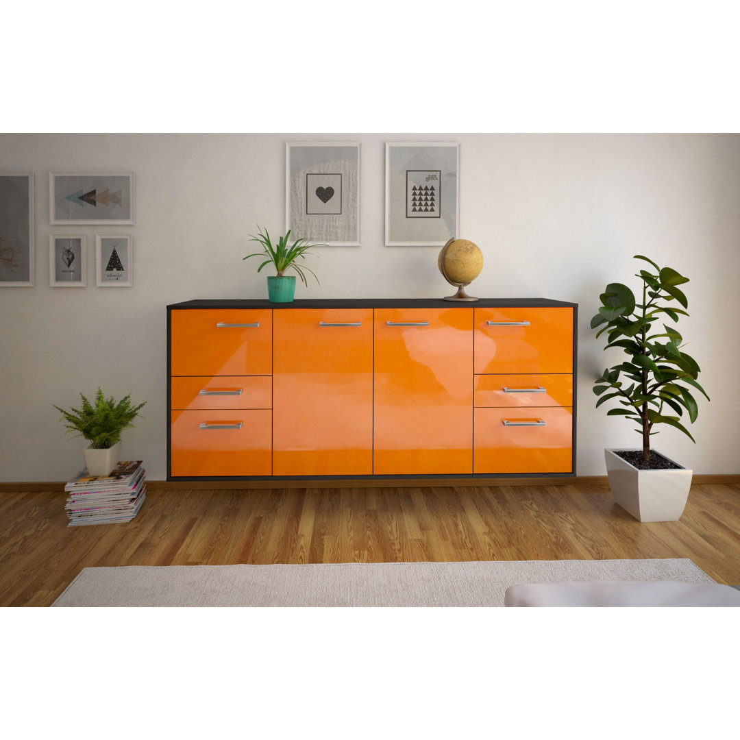 Sideboard Babrow, Farbe: Rot/Weiß, Fliegend/Metallgriffe, Größe: 180x79x35 cm