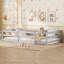 Lit de sol en bois de pin massif gris Cool Cool, structure de lit simple pour enfants avec clôture pour chambre de garçon et de fille-129467522-129467520