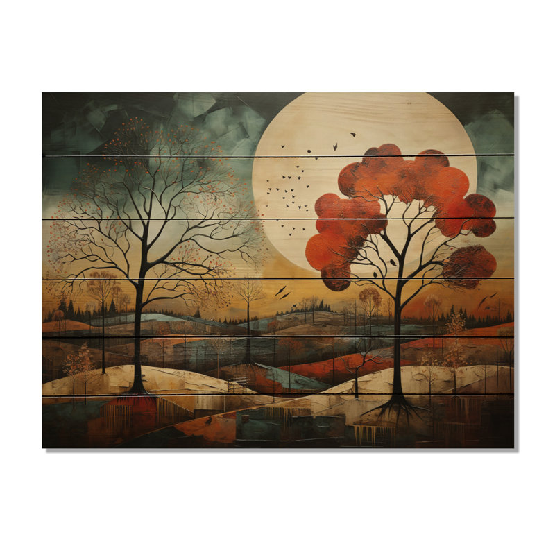 Essence amérindienne orange sarcelle I - impression sans cadre sur bois, H 10 po x l 20 po x P 0,78 po