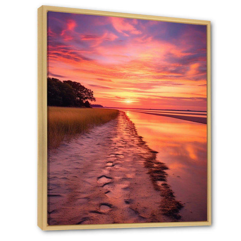 «Sunset On Beaufort Beach South Carolina», reproduction sur toile, 44" H x 34" W, Cadre naturel flottant