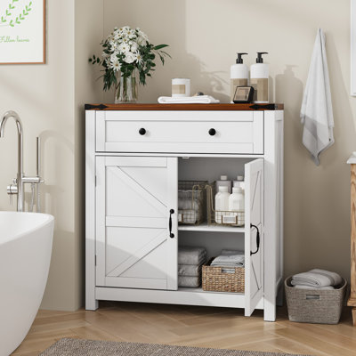 Farmhouse Storage Cabinet with Drawer and Shelf, Modern Coffee Bar Console Cabinet