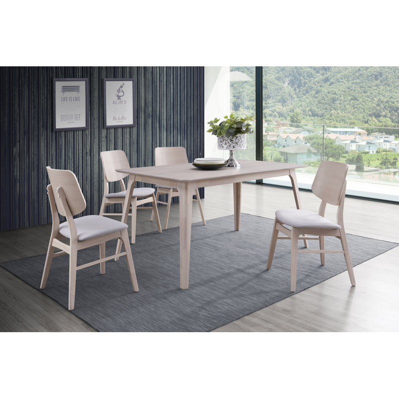 Ensemble de salle à manger en bois avec table rectangulaire et chaises Lyan, Gris / Blanc, 5 pièces: table, 4 chaises