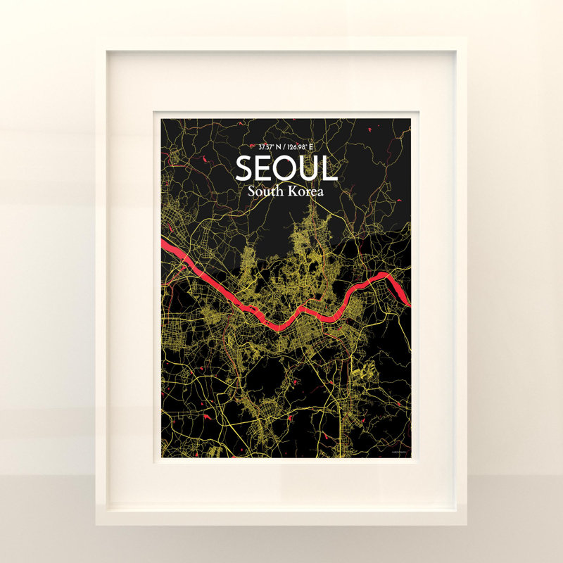 Seoul City Map in Contrast 1 Piece Wall Art, 20cm H x 16cm W x 0.05cm D
