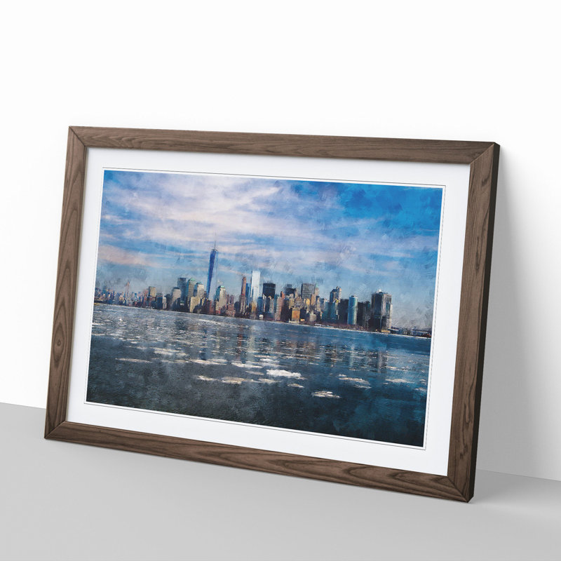 New York Skyline Vol.7 - Picture Frame Graphic Art, Walnut Framed, 27cm H x 36cm W x 2cm D