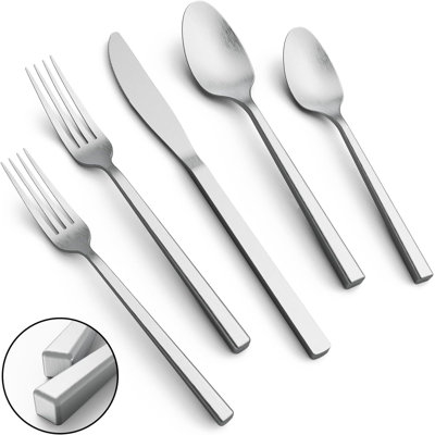Ensemble de couverts cubiques en acier inoxydable 20 pièces, service de coutellerie moderne pour 4 personnes, lavable au lave-vaisselle, finition mate, antirouille