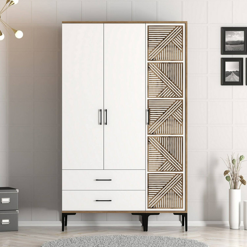 Alleane Manufactured Wood Wardrobe, Walnut/White