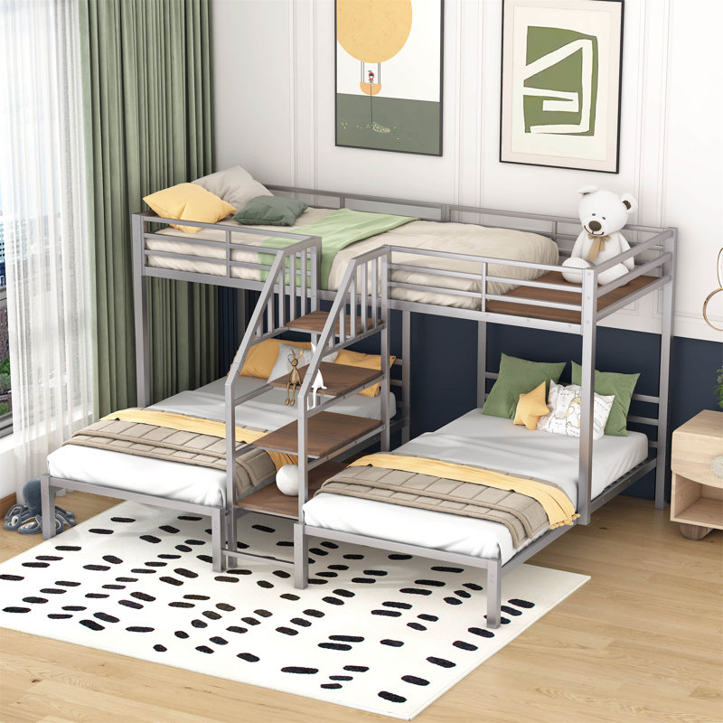 Edalene Kids Twin Over Twin Over Twin Bunk Bed, Silver