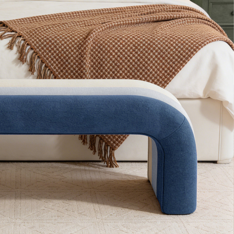 47" Boucle Upholstered Waterfall Bench , Navy