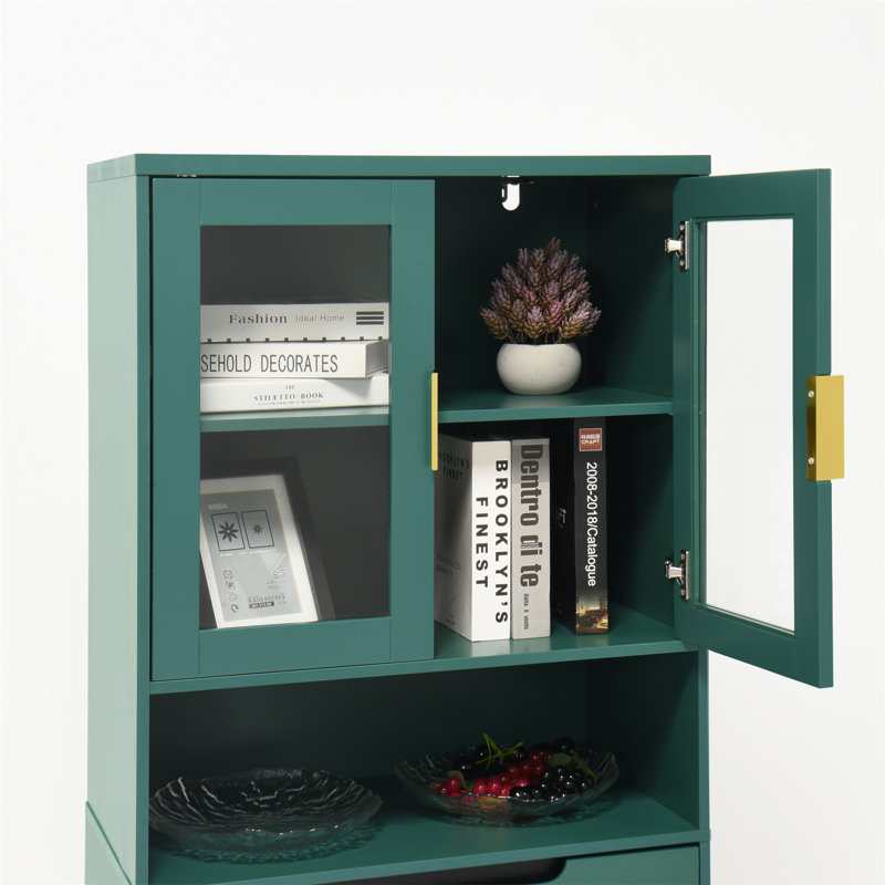 Modern Tempered Glass Door Tall Storage Bookcase with adjustable board, Green