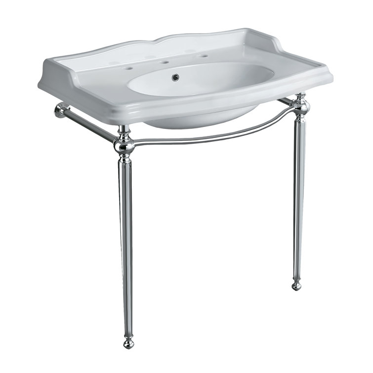 Britannia White Vitreous China Rectangular Console Bathroom Sink with Overflow