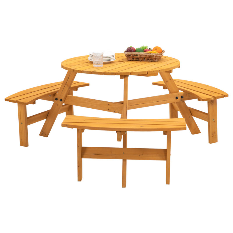 Table de pique-nique circulaire en bois pour 6 personnes