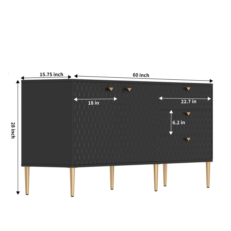 Buffet 60 po avec 3 tiroirs Derrico, Noir