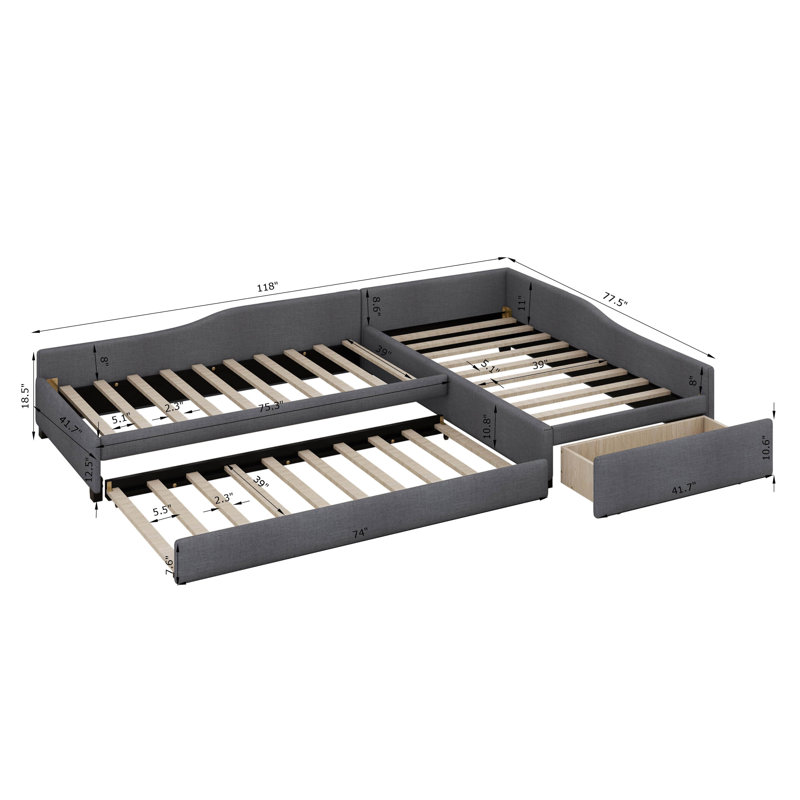 Twin Platforms Bed with Trundle by Latitude Run®, Grey