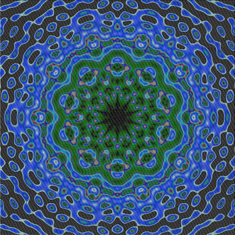 Tapis bleu/vert tissé à la machine, Carré 3 pi