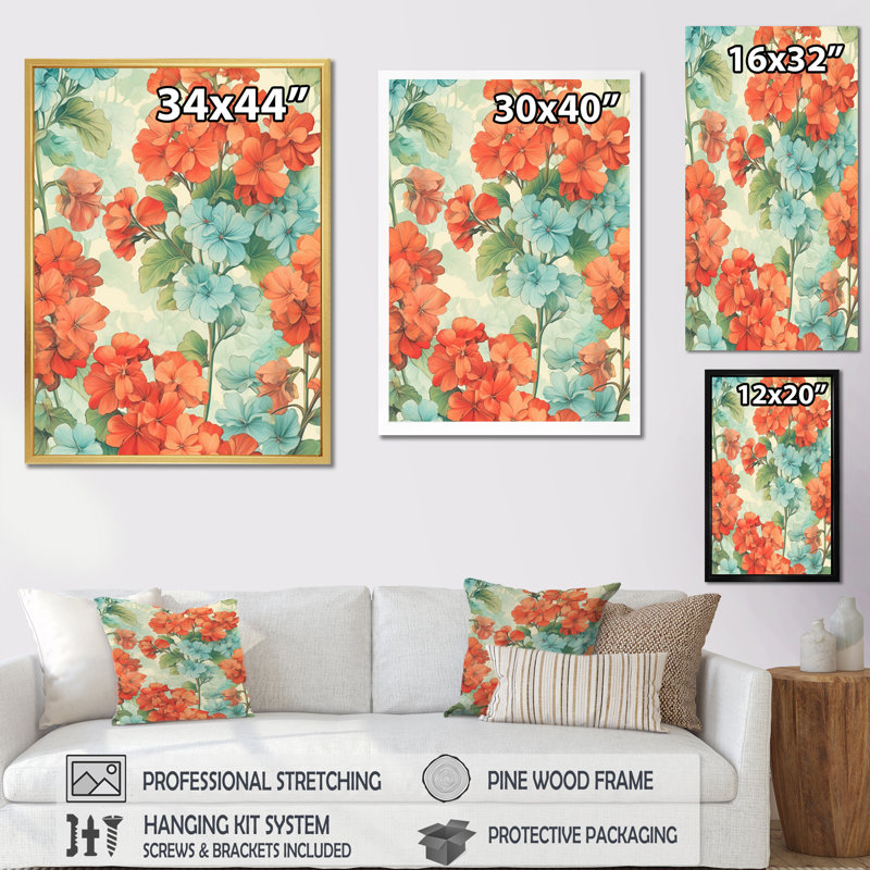 Impression sur toile «Blue and Orange Geranium Collage», H 20 po x l 12 po x P 1 po, Toile tendue