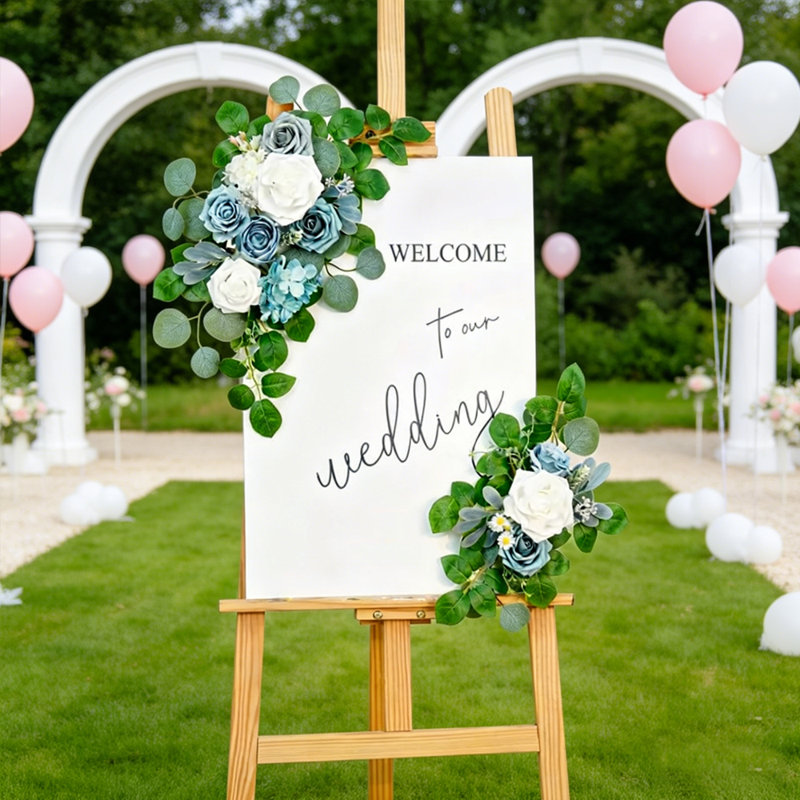 2Pcs Artificial Wedding Arch Flowers, Eucalyptus Garland Drapes For Wedding Decorations Welcome Sign (Set Of 2)