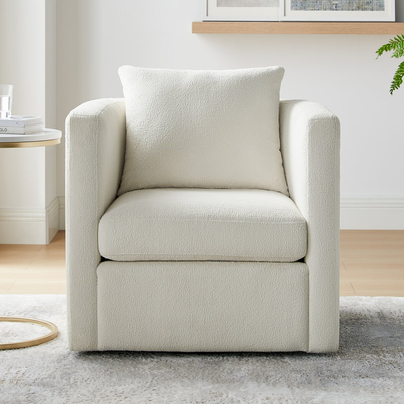 Fauteuil demi-tonneau pivotant avec tissu, Ivoire ivoire