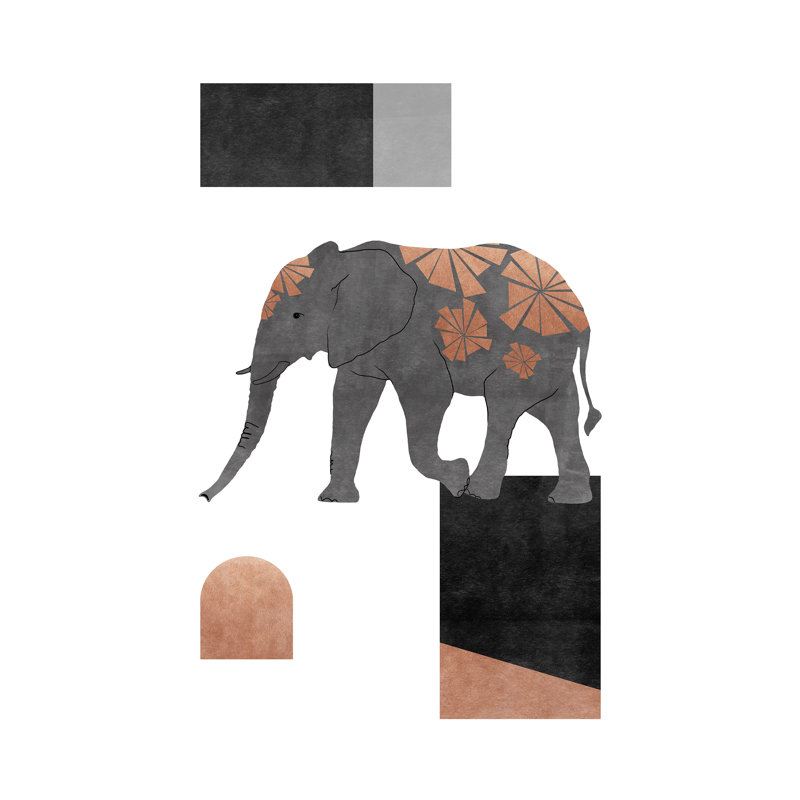 Éléphant mosaïque II - Peinture, H 12 po x l 12 po, Non, Toile tendue