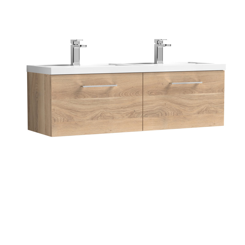 1205mm Double Bathroom Vanity with Drop In Polymarble Basin, Bleached Oak