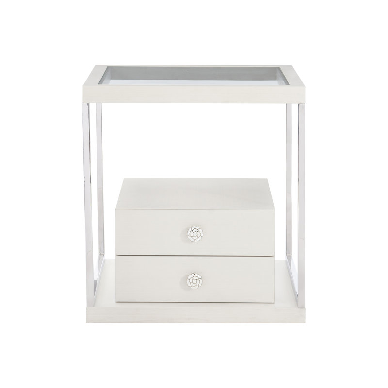 Eggshell White Transitional Rectangular Side Table with Storage