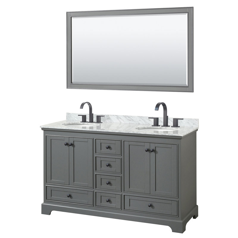 Ensemble de meuble-lavabo double 60 "avec miroir Deborah, Gris foncé, Noir