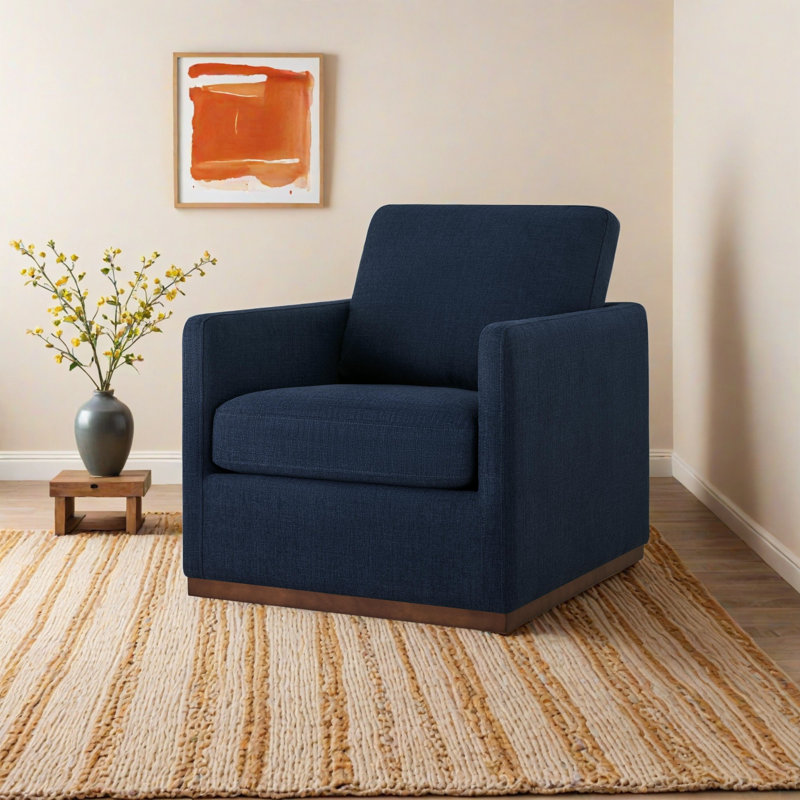 Fauteuil pivotant rembourré avec coussins réversibles Bobbi, Tissage performance Flannigan Midnight