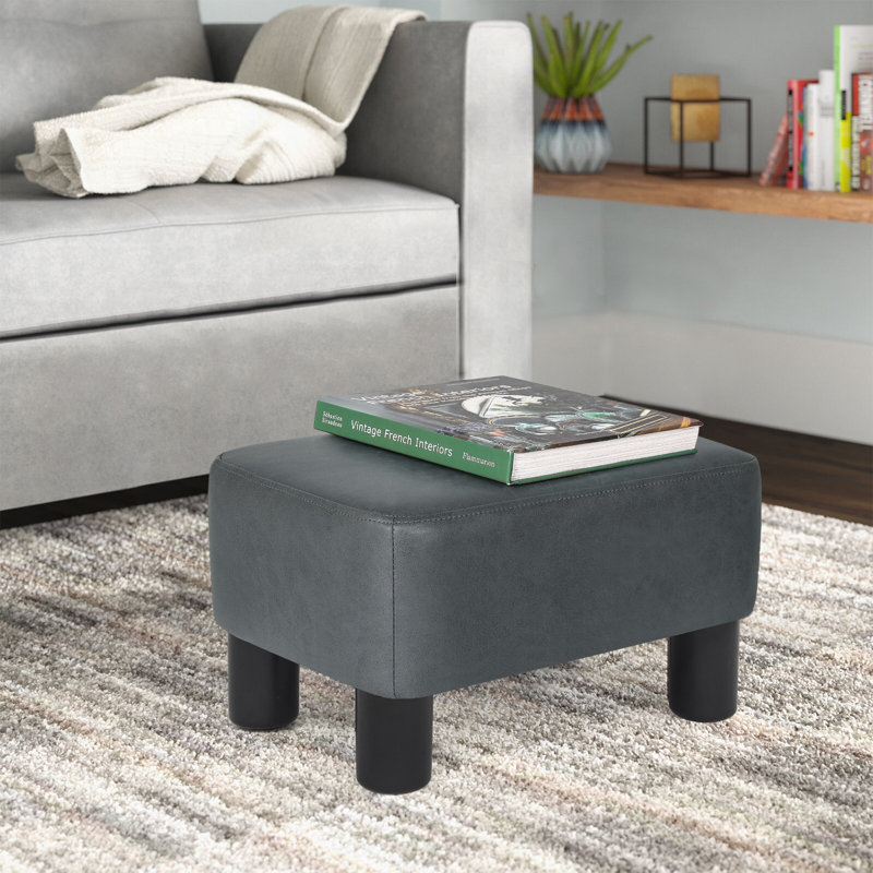 Repose-pieds rembourré en tissu de 15,6 pouces, pouf moelleux pour salon, Tissu gris foncé