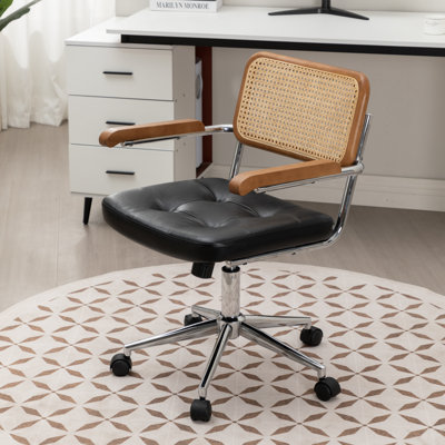 Carli Rattan Leather Office Chair by Dakota Fields